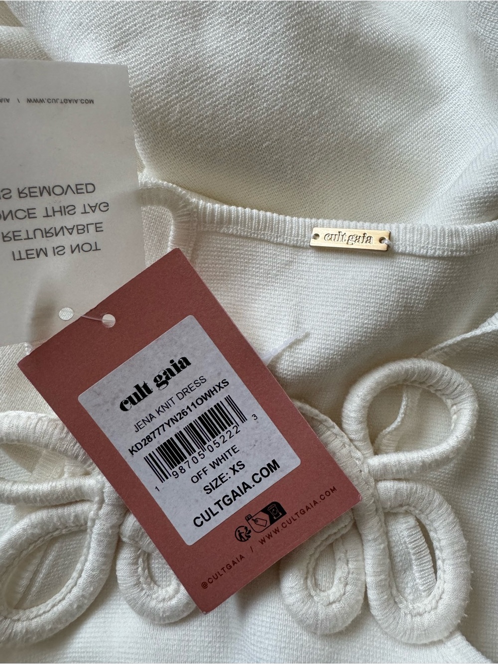 cult gaia Jena Knit Dress Off White Halter Midi Dress Sculpted Cutout Motifs - Picture 13 of 13